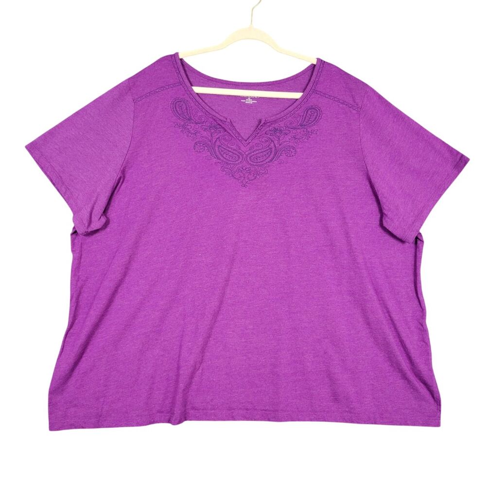 CATHERINES Purple Paisley Short Sleeve Top Boho Basic Everyday Tee SIZE 4X